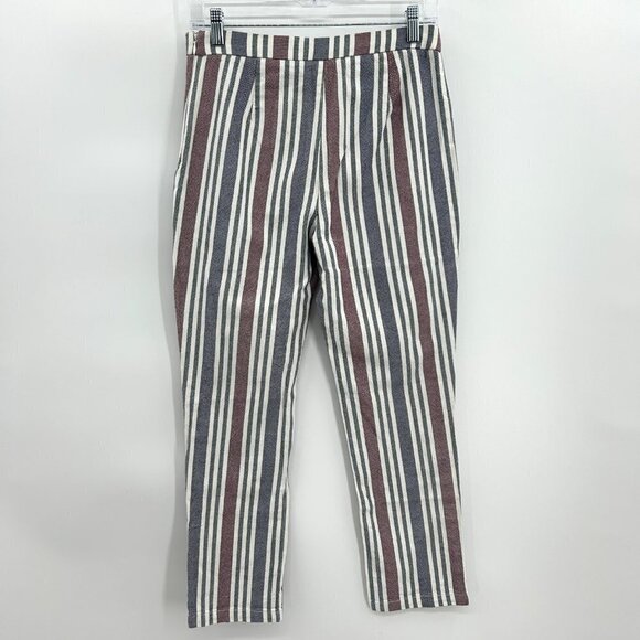 FREE PEOPLE Red White Blue Striped Linen Cropped High Rise Pants Size 2 - Picture 3 of 8